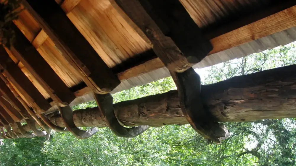 A homeowner checking a guarded gutter as part of a seasonal maintenance routine
