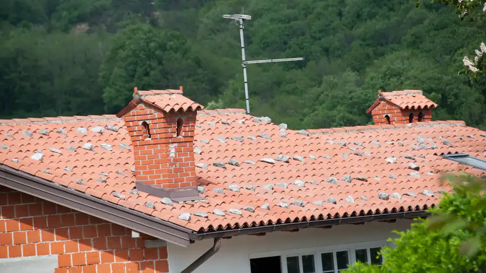 A homeowner reviewing paperwork with a chimney professional at the front door
