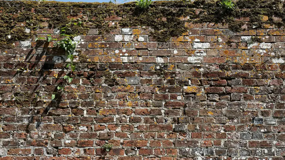 Exterior brick wall with mortar joints on a home