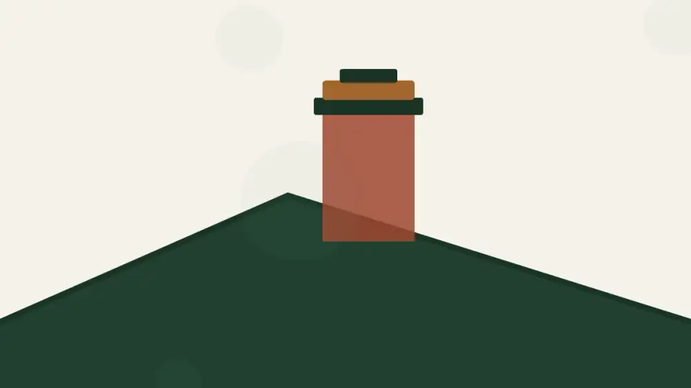 Split view of a chimney exterior and its hidden interior flue